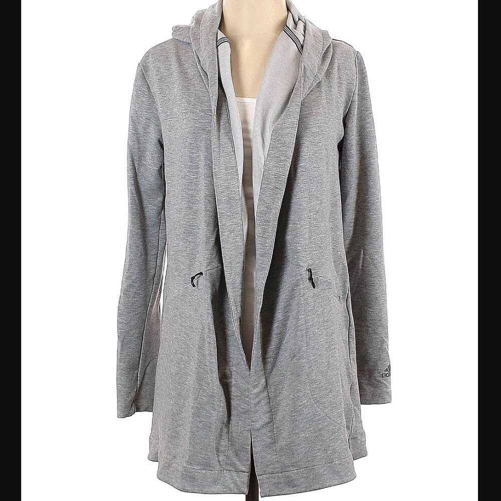 Adidas Oversized Open Long Sleeve Hoodie / Cardigan Zip Pockets Gray Women's XS
